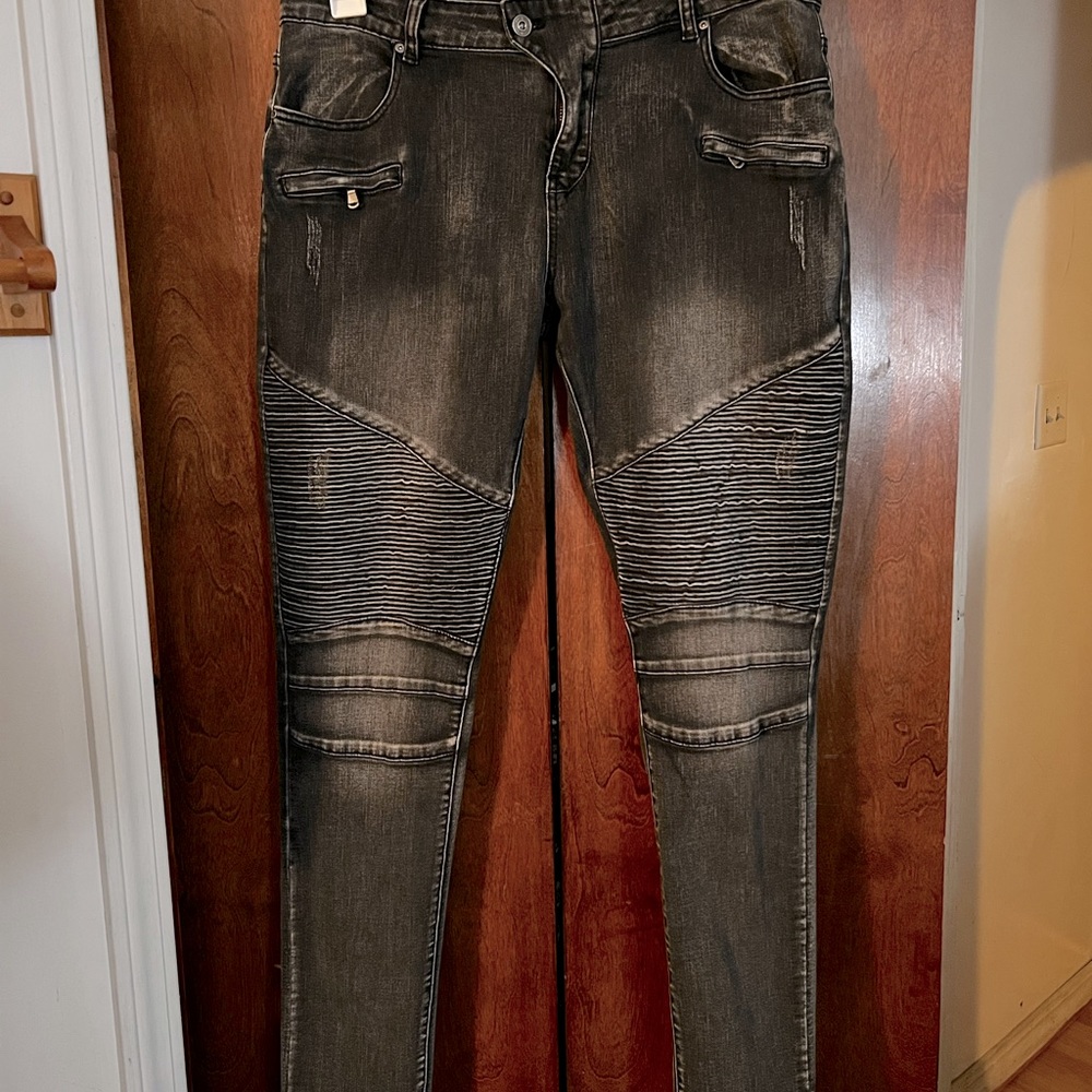 Black Faded Distressed Moto Jeans